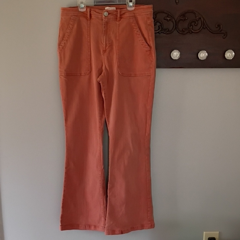 Knox Rose Rust Flare Jeans with Front Patch Pockets